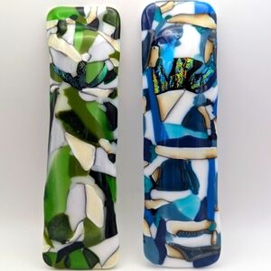 1 Large hand crafted fused glass mosaic Mezuzah case Gold dichroic glass. OOAK